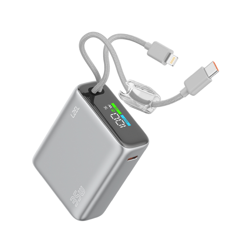 LZEL Neurovolt 10K Pd 35W Mini Power Bank Pd3.0 & Qc3.0 | Usb-C Cable & Lightning Cable | Silver