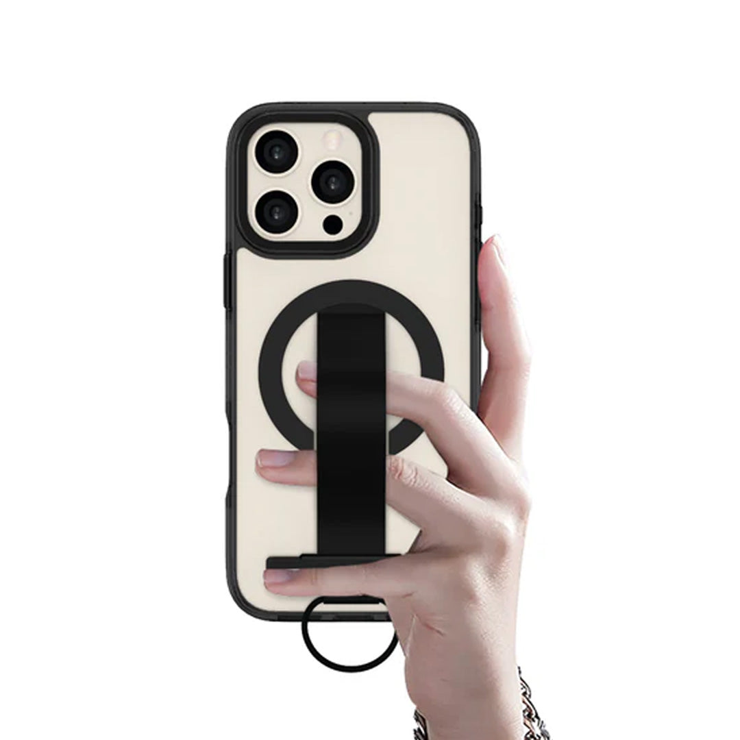 Lzel iPhone 15 Pro Max Primemag Grip Anti-drop Case With Metal Ring And Silicone Band | Clear/Black