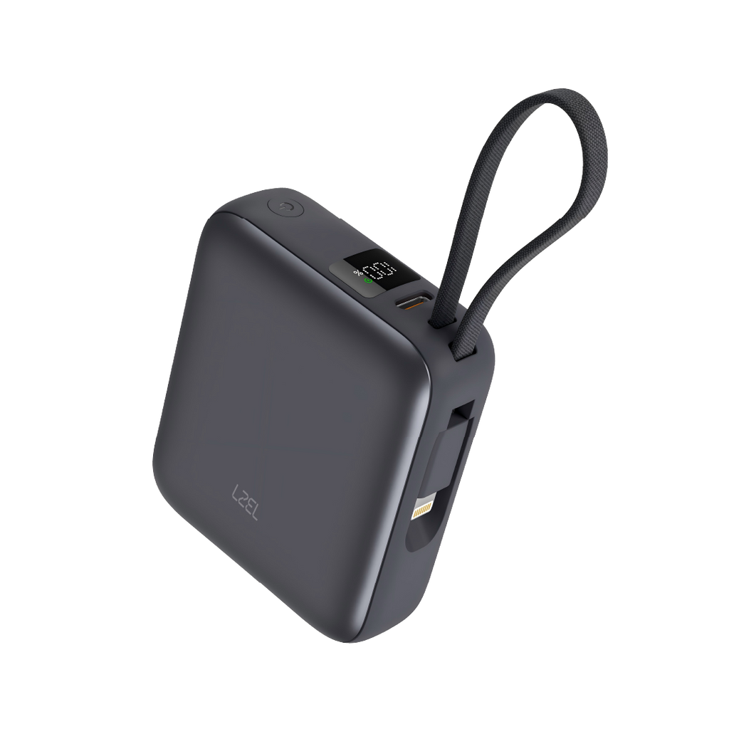 LZEL Neurode Sync Mini 10000Mah  Pd3.0 & Qc 3.0|25.5W|Built-In Type-C & Lighting Power Bank | Gray