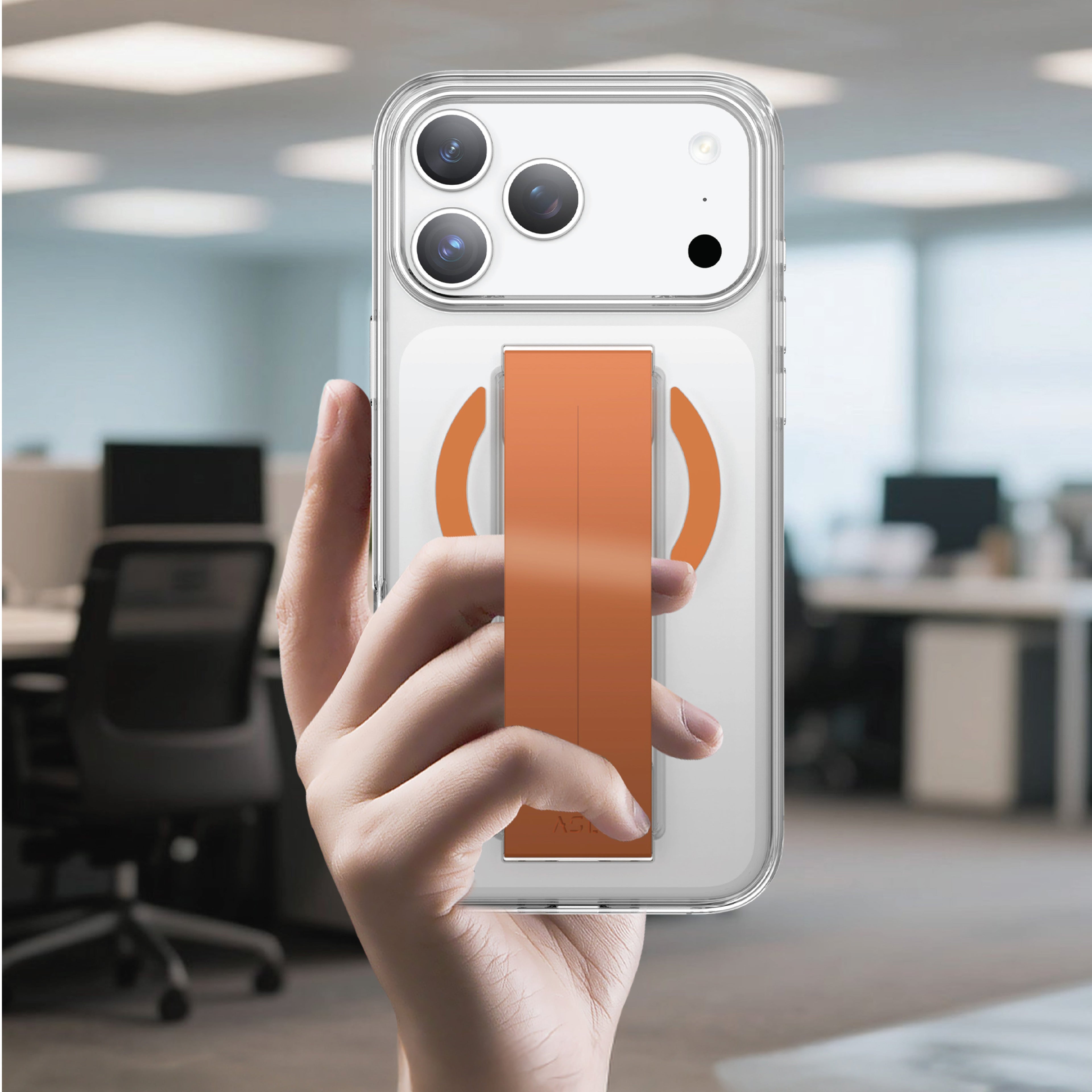 Asli Global MagTrox Siliox Grip Transparent MagSafe Case for iPhone 17 Pro | Orange Titanium