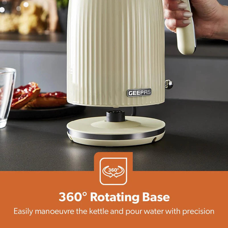 Geepas 1.7L Electric Jug Kettle â?? 360° Rotation, Auto Shut-Off, Removable Filter, Cream