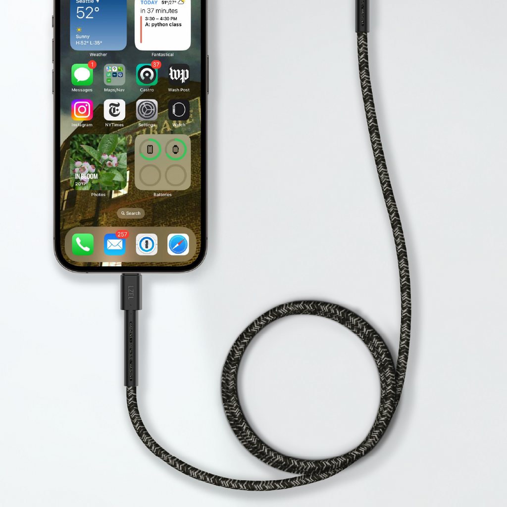 LZEL Celeris Charge CXL Braided USB-C to Lightning Cable, 480Mbps, 60W Max, 1 Meter | Black