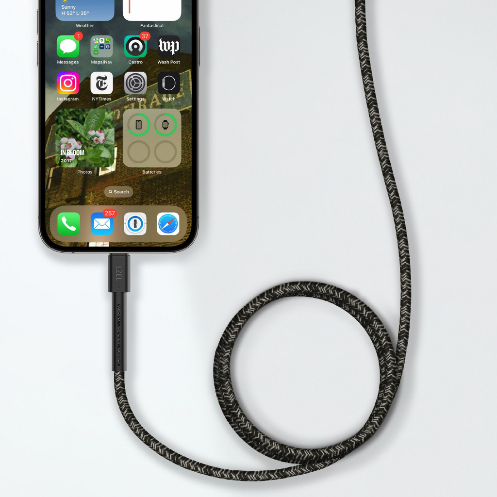 LZEL Celeris Charge AXL Braided USB-A to Lightning Cable, 480Mbps, 15W Max, 1m |  Black