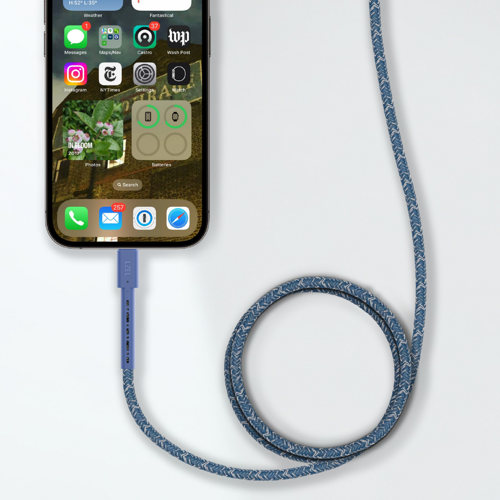 LZEL Celeris Charge AXL Braided USB-A to Lightning Cable, 480Mbps, 15W Max, 1m |  Blue