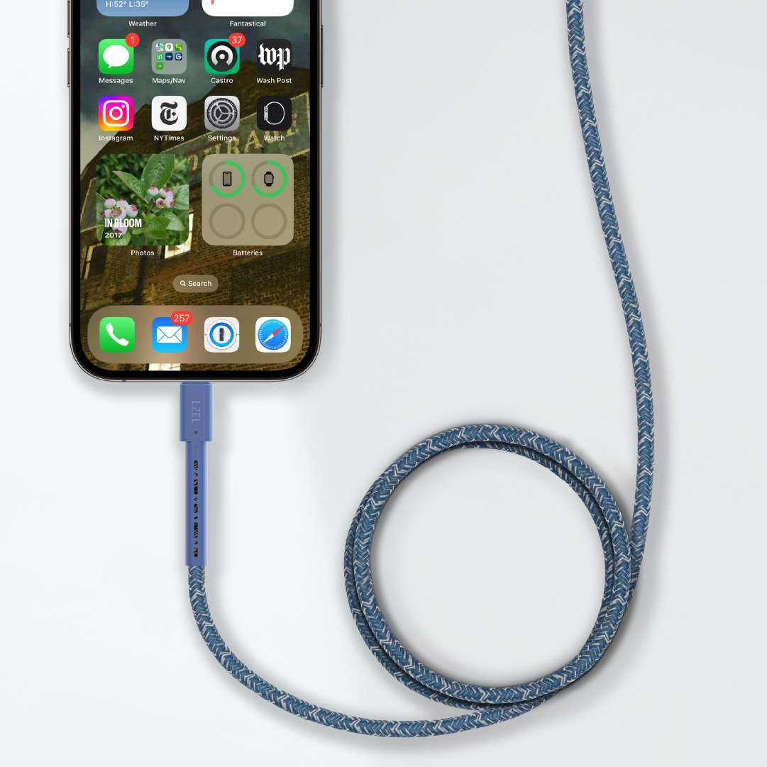 LZEL Celeris Charge AXL Braided USB-A to Lightning Cable, 480Mbps, 15W Max, 1m |  Blue