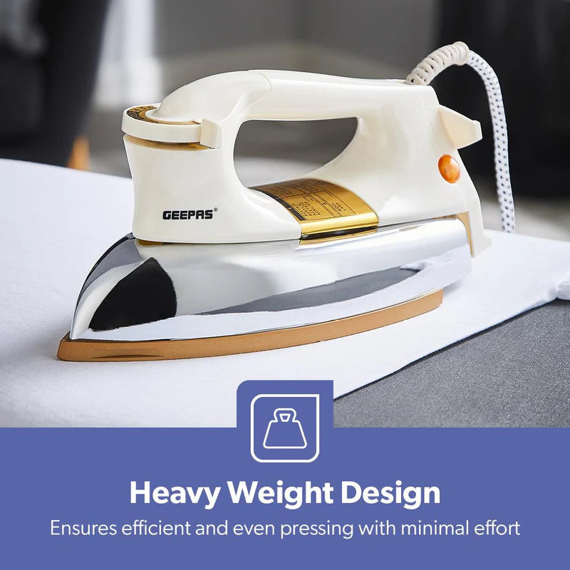 Geepas Automatic Heavy Weight Dry Iron| 1200W|Teflon Coated Soleplate| Adjustable Temperature Control| Overheat Protection| Smooth Glide Design