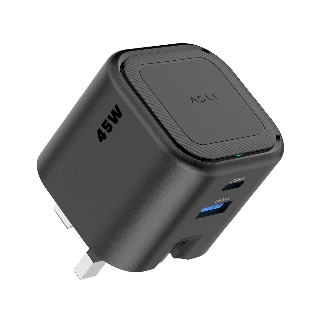 Asli  Global Powercore 45 Gan Dual Port Usb-A & Usb-C Fast Charger | Black