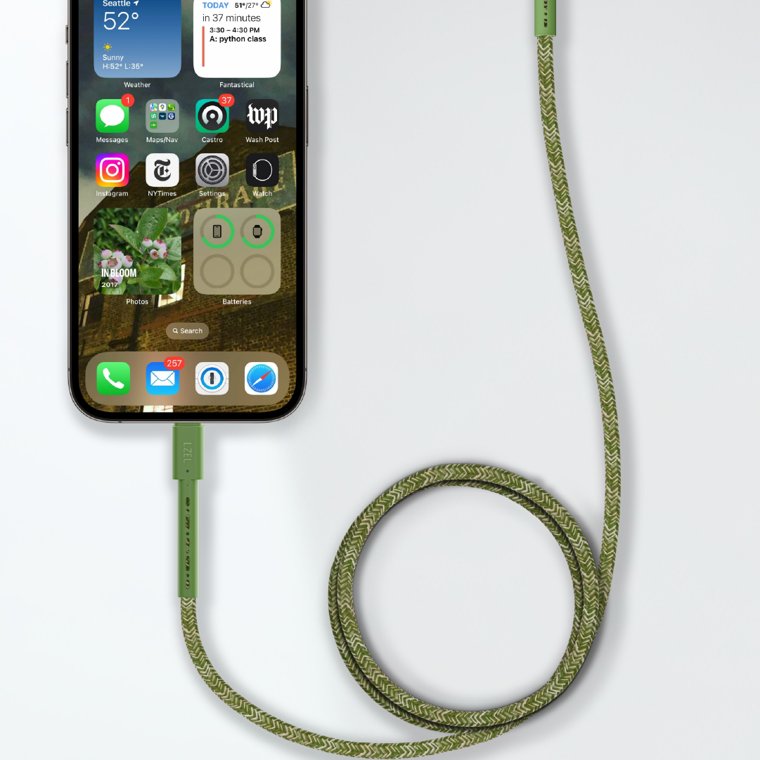 LZEL Celeris Charge AXL Braided USB-A to Lightning Cable, 480Mbps, 15W Max, 1m | Green