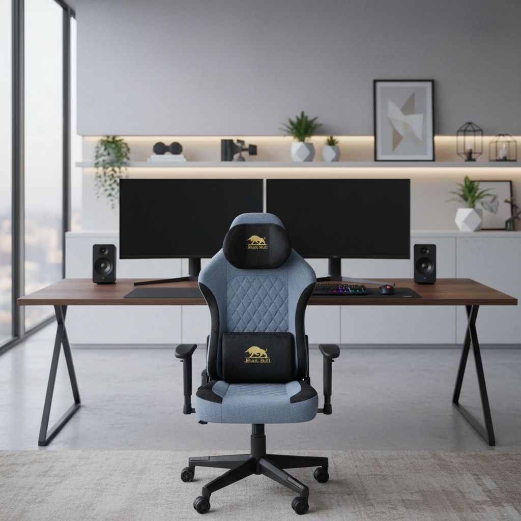 Black Bull Gaming Chair With Molded Headrest Up & Down - Fabric | Black/Blue