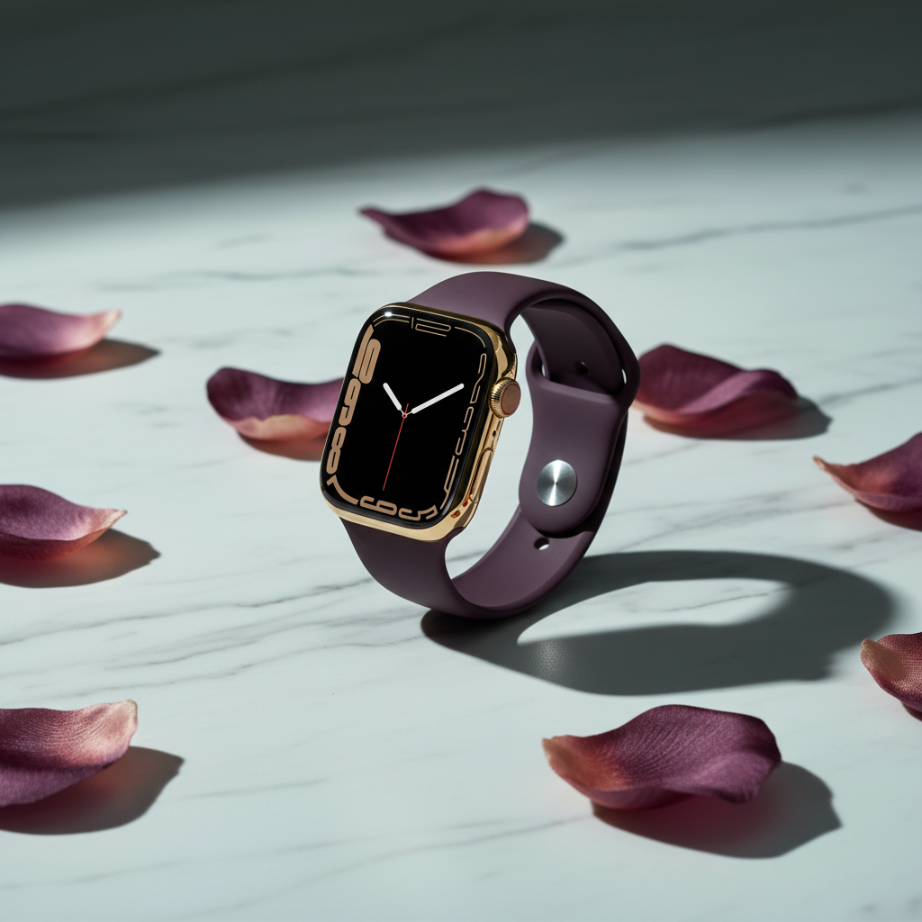 Apple Watch Series 7 GPS + Cellular, 45mm Gold Stainless Steel Case with Dark Cherry Sport Band - Regular