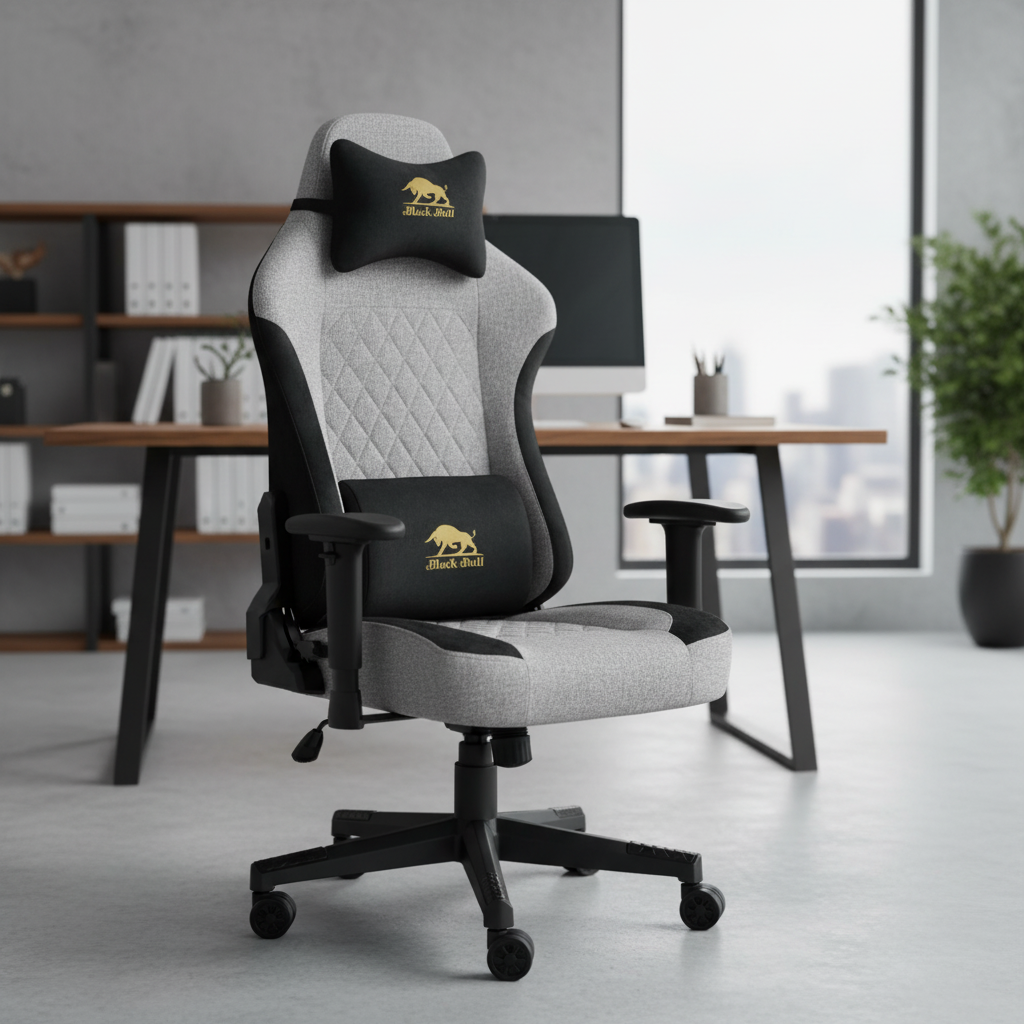 Black Bull Gaming Chair With Molded Headrest Up & Down | Fabric Black/Gray