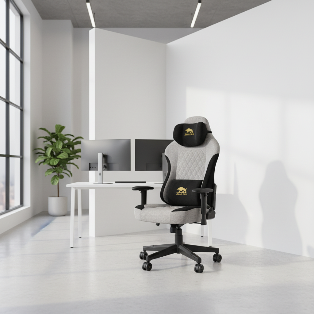 Black Bull Gaming Chair With Molded Headrest Up & Down | Fabric Black/Gray