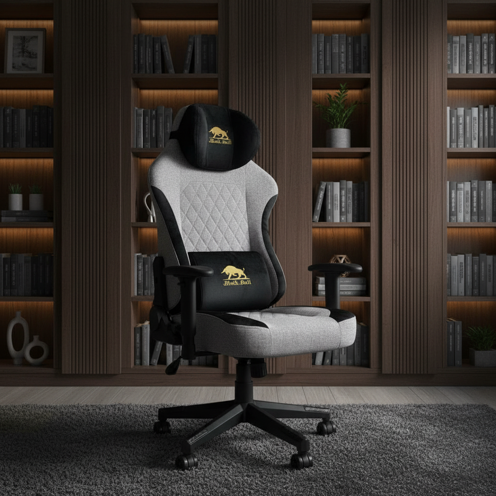 Black Bull Gaming Chair With Molded Headrest Up & Down | Fabric Black/Gray