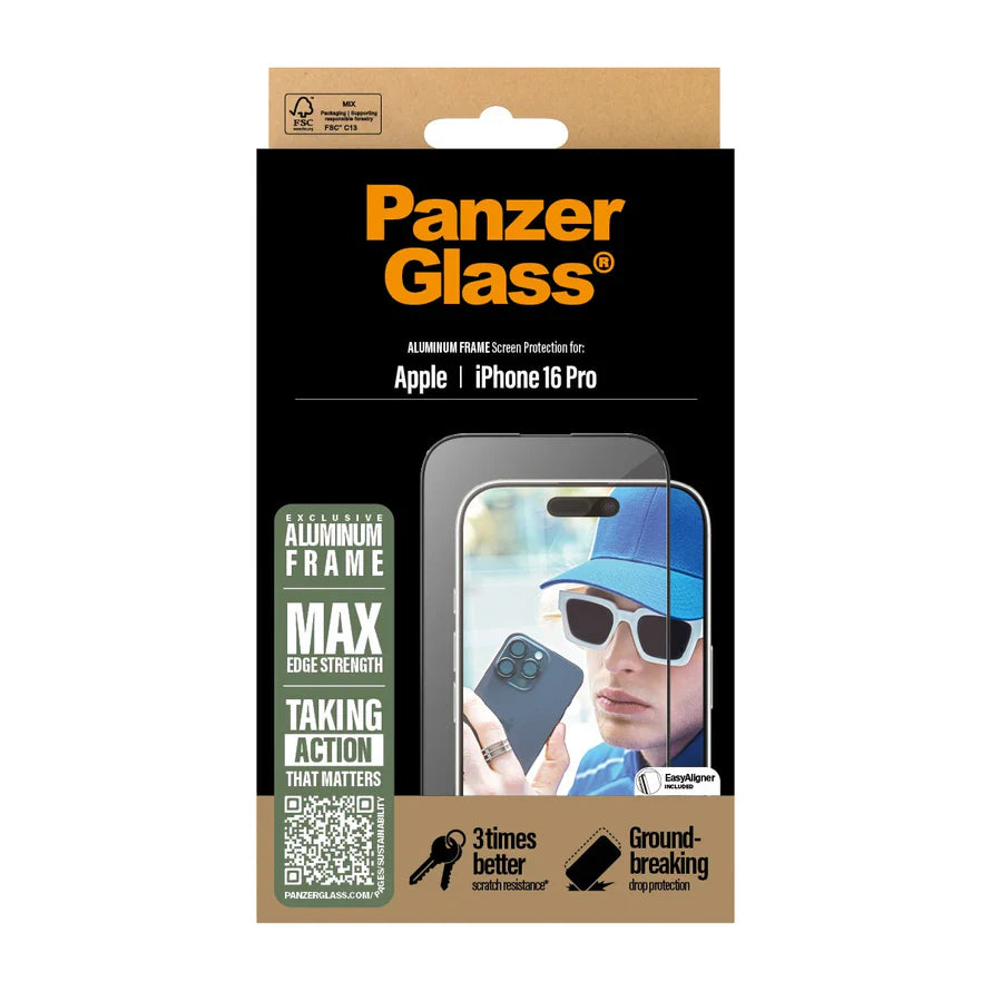 Panzer iPhone 16 Pro Max Glass Aluminum Frame Screen Protection