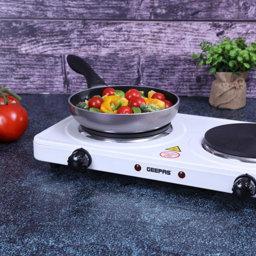 Geepas Electric Double Hot Plate GHP32014 â?? 2000W, Adjustable Temp, Cast Iron Plate, Overheat Protection, Portable
