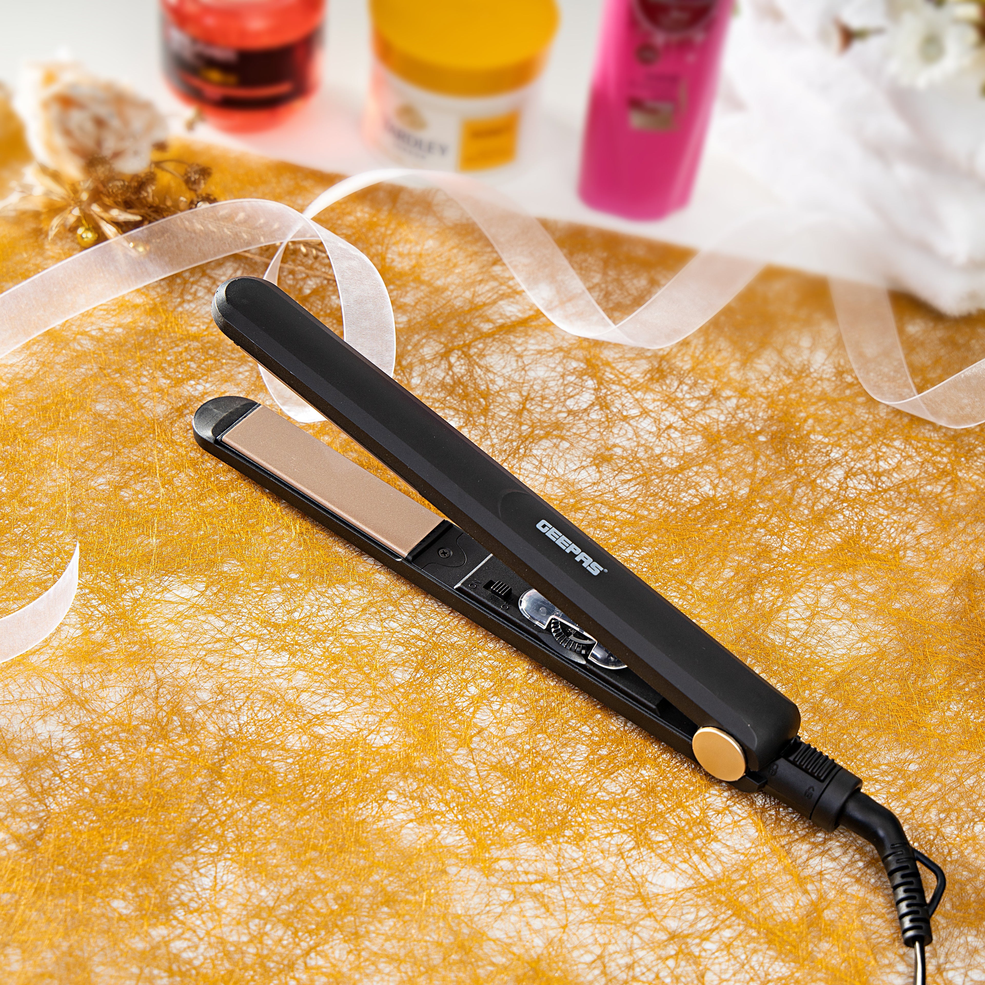 Geepas Easy-Style Hair Straightener with Ceramic Coated Plates, Adjustable Temperature 230Â°C, Lockable Handle & 360Â° Swivel Cord