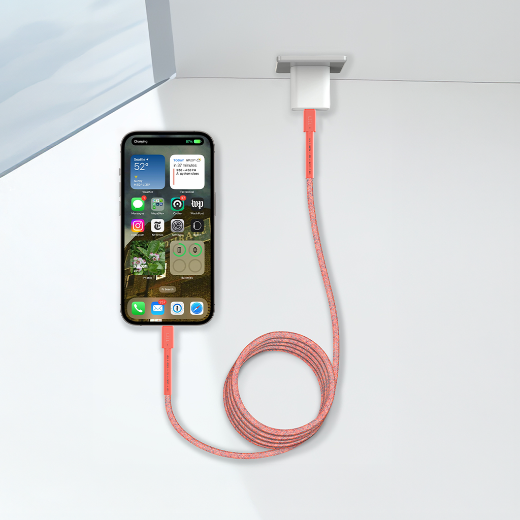 LZEL Celeris Charge CXL Braided USB-C to Lightning Cable, 480Mbps, 60W Max, 2m |Red