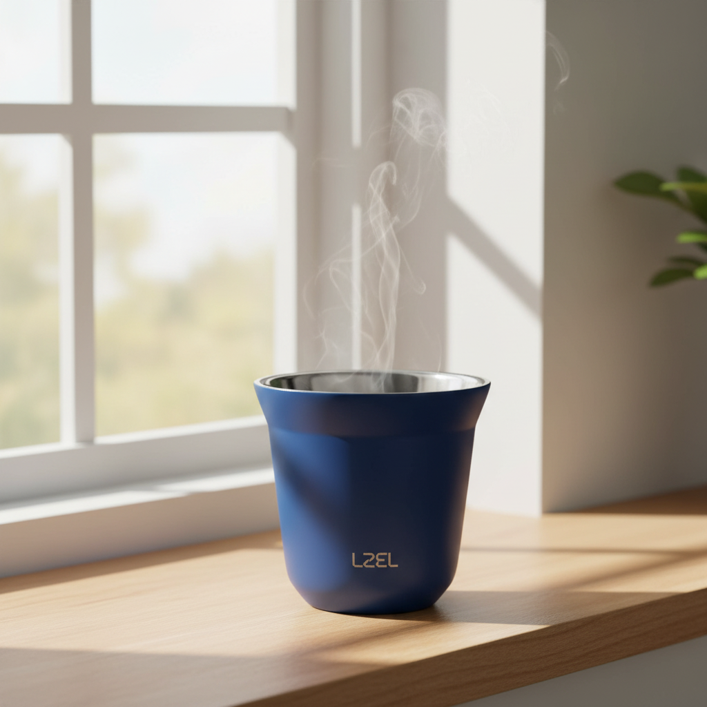 LZEL Small Double Wall Insulated Stainless Steel Espresso Cup 80 ml – Reusable & Dishwasher Safe Mugs | Blue