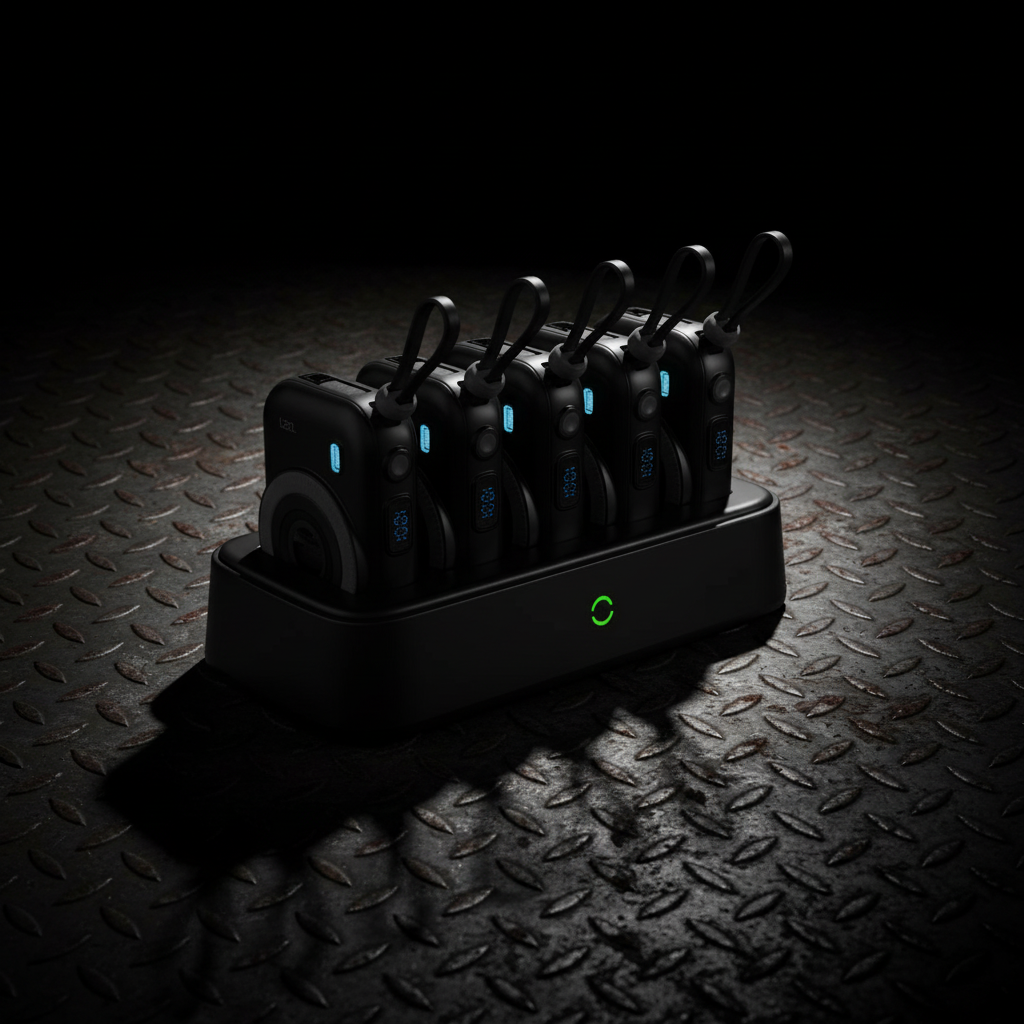 LZEL PentaEnergia Station - 5X 10,000mAh Wireless Power Bank & Charging Dock with Built-in Cable | Black