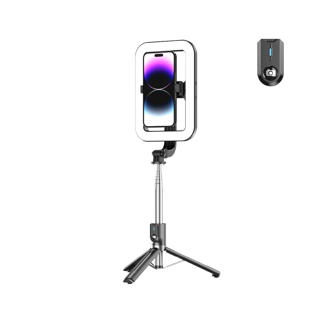 LZEL LensSnap Series 3-in-1 Selfie Stick with Tripod & Ring Light | Black
