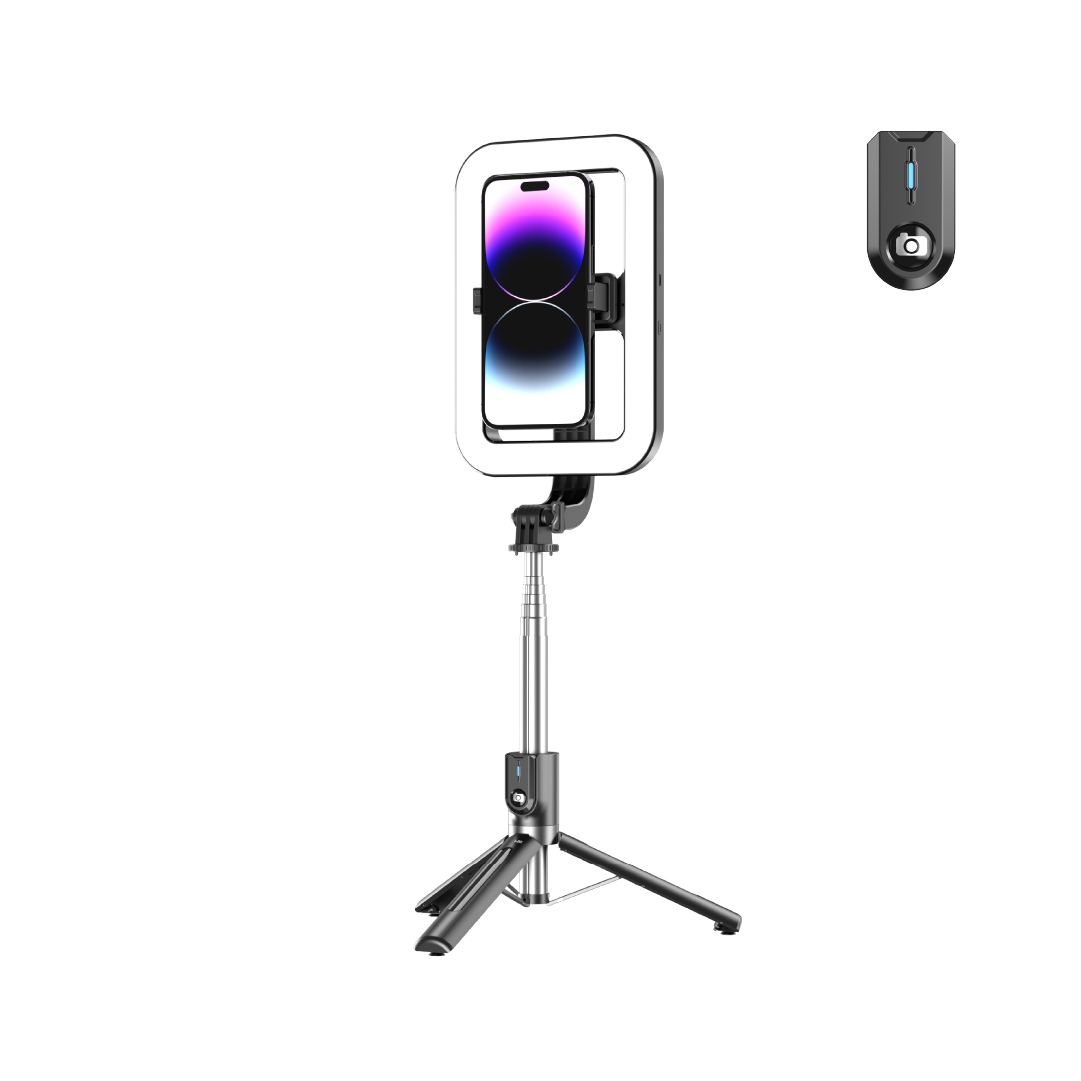 LZEL LensSnap Series 3-in-1 Selfie Stick with Tripod & Ring Light | Black