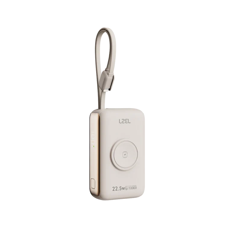 LZEL Ampflow10 Mini 10000Mah Pd Power Bank 22.5W | Built-In Type-C & Lightning Cable | Wireless Charging