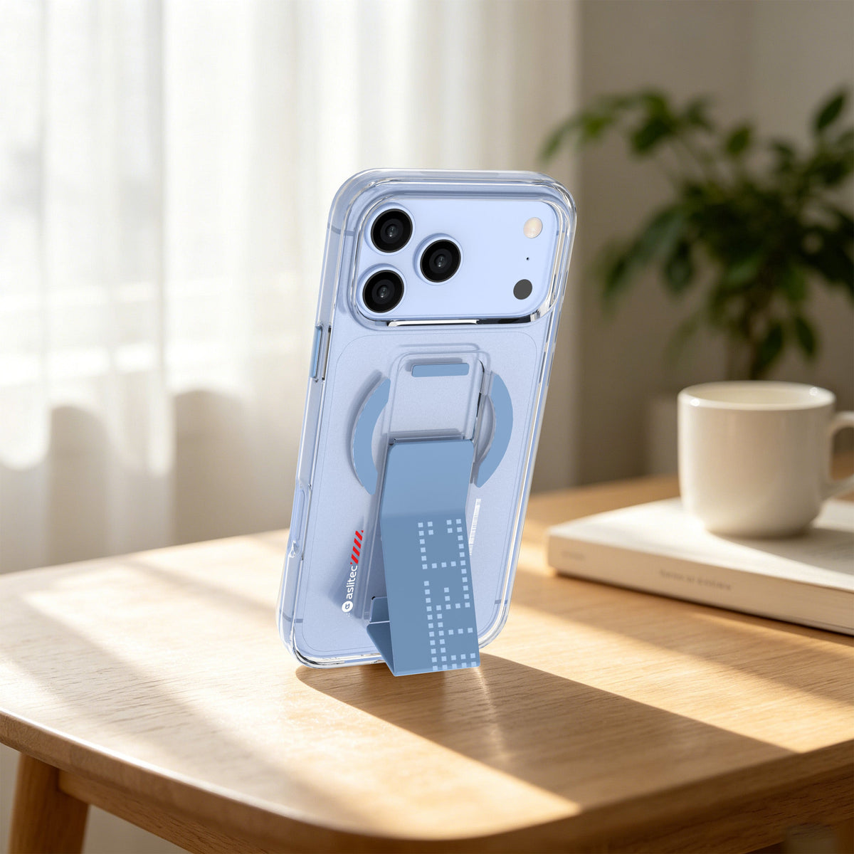 aslitec Magstand Crystal Clear Magsafe With Leather Kickstand Case For iPhone 18 Pro Max