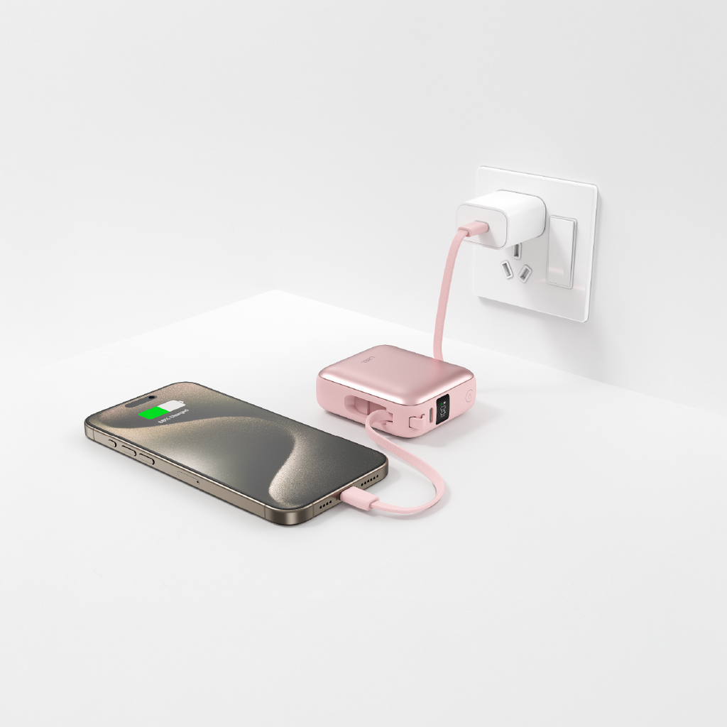 LZEL Neurode Sync Mini 10000Mah  Pd3.0 & Qc 3.0|25.5W|Built-In Type-C & Lighting Power Bank | Pink