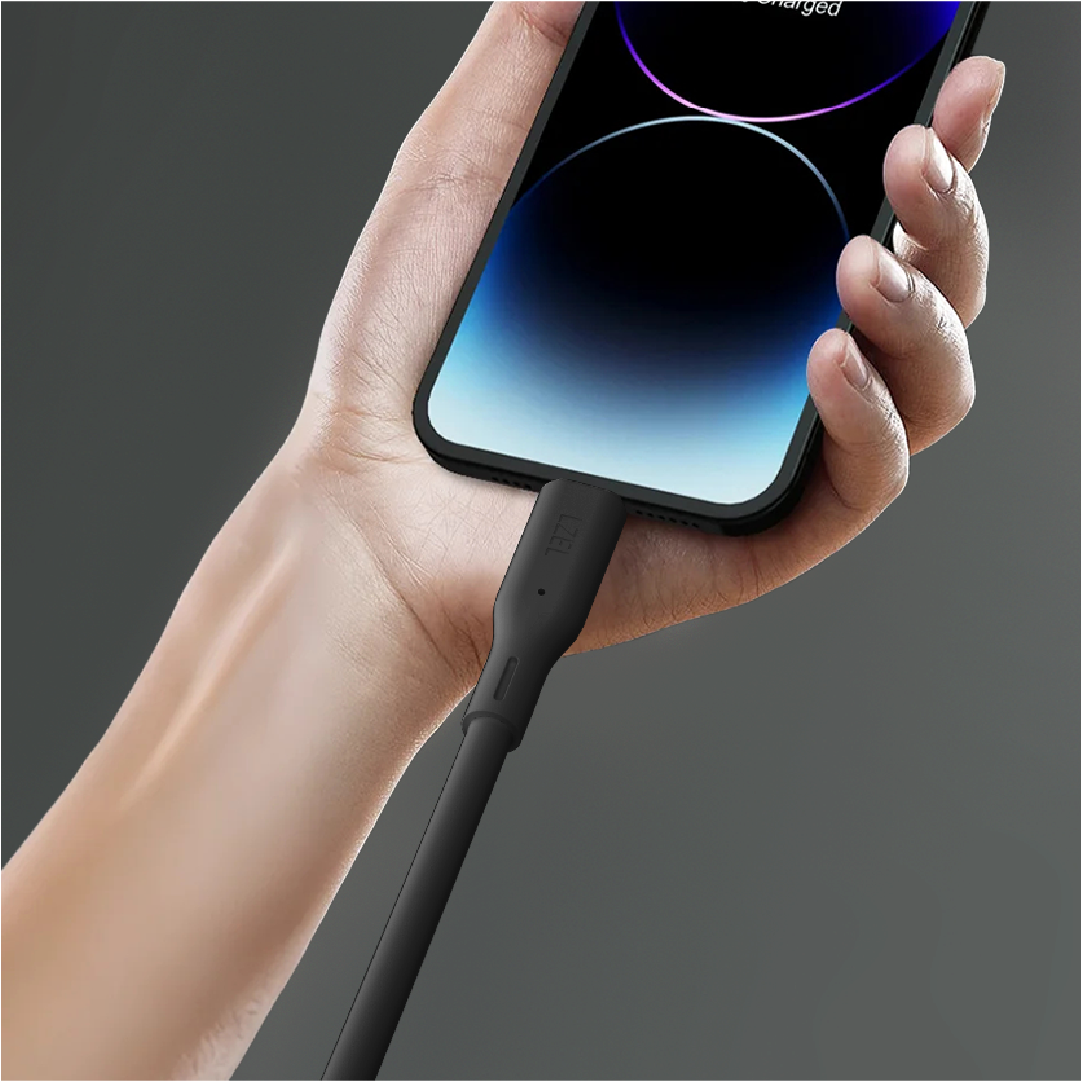 LZEL Celeris Silox CXL Soft Silicone USB-A to Lightning Cable, 480Mbps, 15W Max, 1m | Black