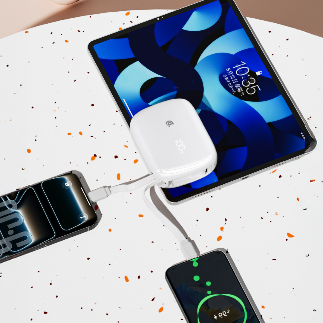 90 Percent Primflux Mini 22.5W Dual Built-In Cables Power Bank Powerdelivery Qc 3.0 | Usb-C & Lightning | White