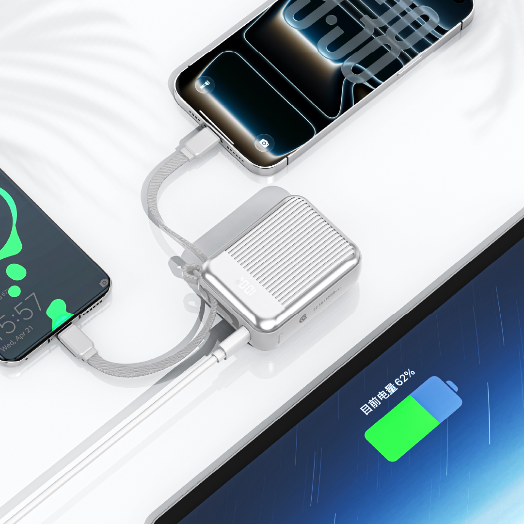 90 Percent Primvolt Sync 22.5W Dual Built-In Cables Power Bank Powerdelivery Qc 3.0 | Usb-C & Lightning | Silver