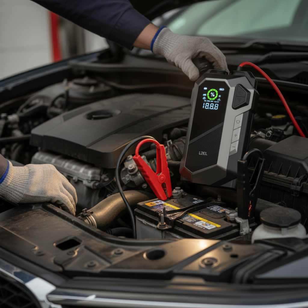 LZEL EnergizeIgnite X - 12,000mAh Car Jump Starter with LED Flashlight & Air Compressor | Gray/Black