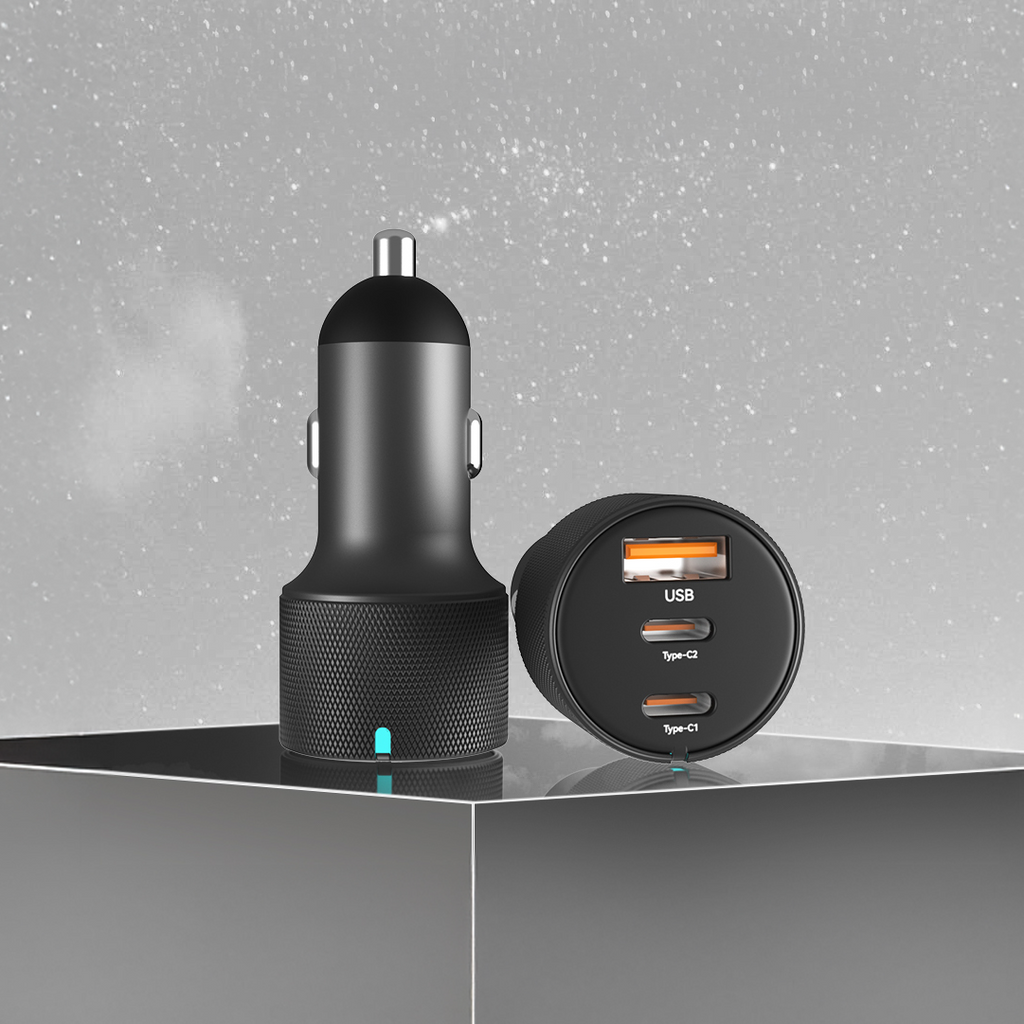 LZEL PulseCharge Max 80W 3-Port Car Charger â€“ Dual USB-C PD & USB-A QC