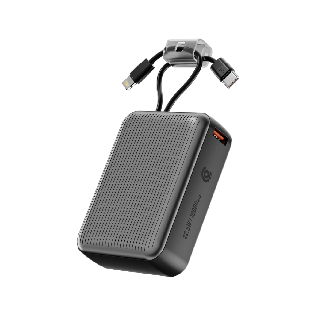 90 Percent Primcore Neo 22.5W Dual Built-In Cables Power Bank Powerdelivery | Qc 3.0 | Usb-C & Usb-A, And With Lightning | Gray