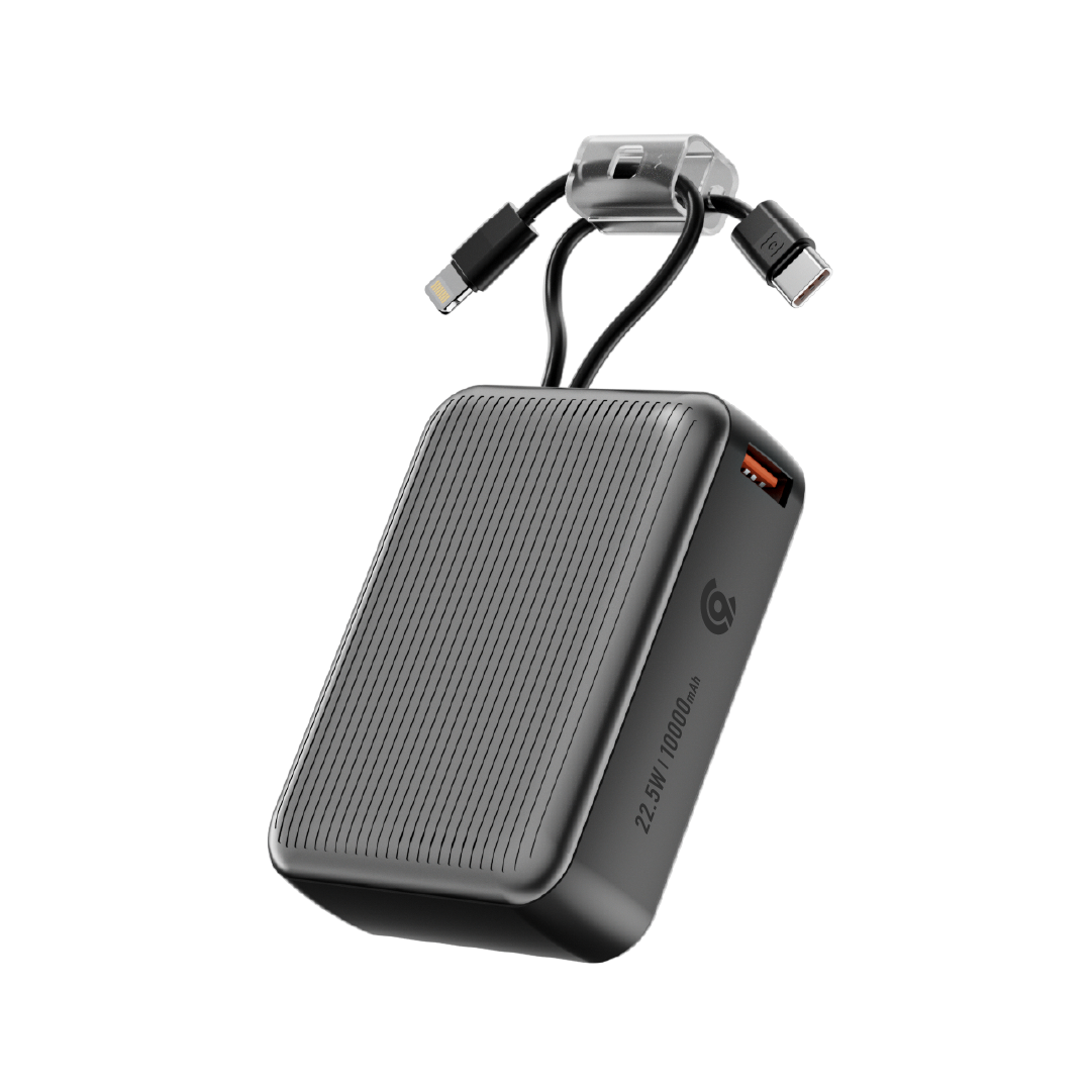 90 Percent Primcore Neo 22.5W Dual Built-In Cables Power Bank Powerdelivery | Qc 3.0 | Usb-C & Usb-A, And With Lightning | Gray