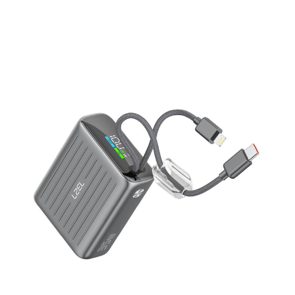 LZEL Neurode 10K Pd 35W Mini Power Bank Pd3.0 & Qc3.0 | Usb-C Cable & Lightning Cable | Gray