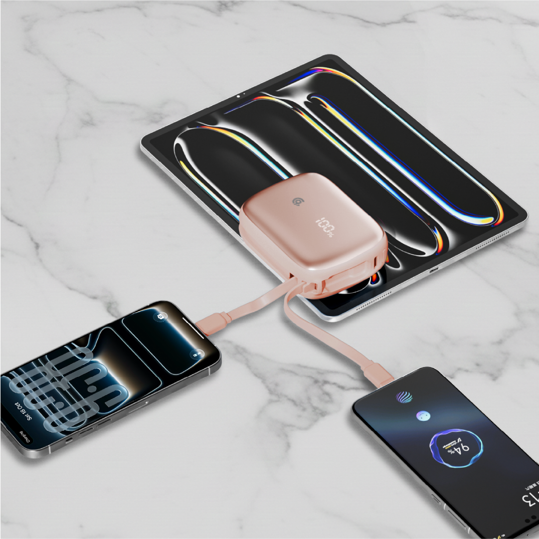 90 Percent Primflux Mini 22.5W Dual Built-In Cables Power Bank Powerdelivery Qc 3.0 | Usb-C & Lightning | Pink