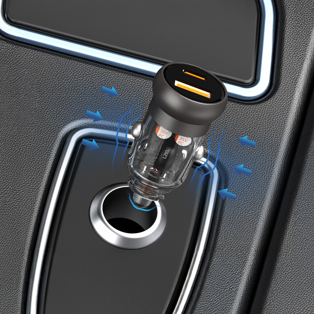 LZEL PulseCharge Mini Dual-Port Car Charger 35W â€“ USB-C PD & USB-A QC3.0