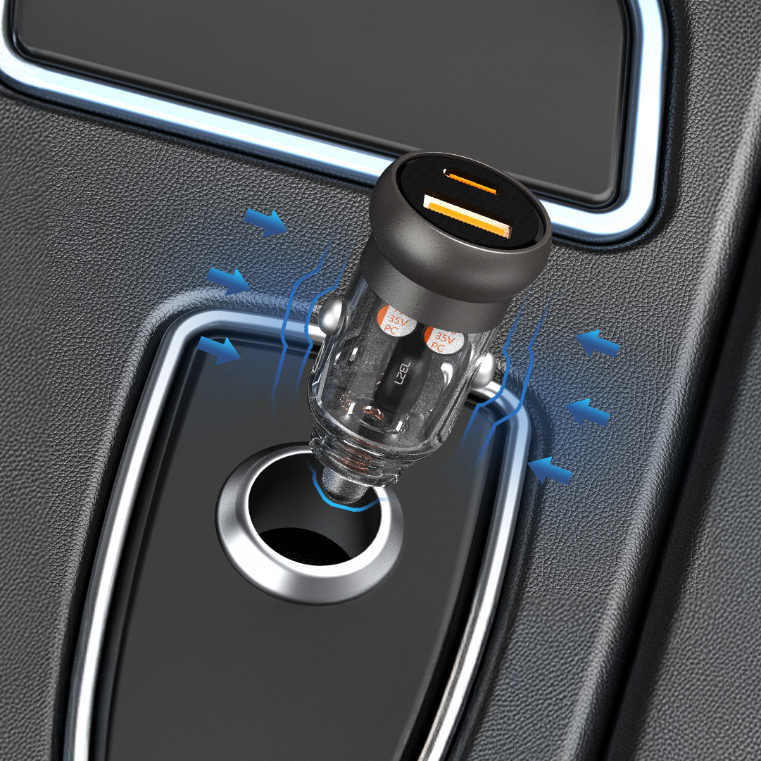 LZEL PulseCharge Mini Dual-Port Car Charger 35W â€“ USB-C PD & USB-A QC3.0