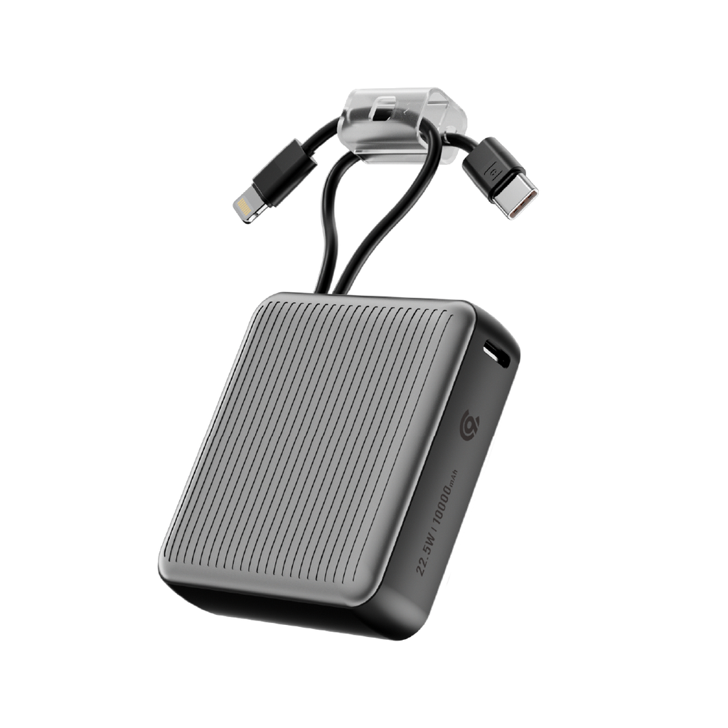 90 Percent Primcore Neo 22.5W Dual Built-In Cables Power Bank Powerdelivery | Qc 3.0 | Usb-C & Lightning | Gray