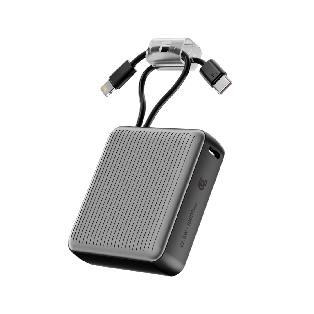 90 Percent Primcore Neo 22.5W Dual Built-In Cables Power Bank Powerdelivery | Qc 3.0 | Usb-C & Lightning | Gray