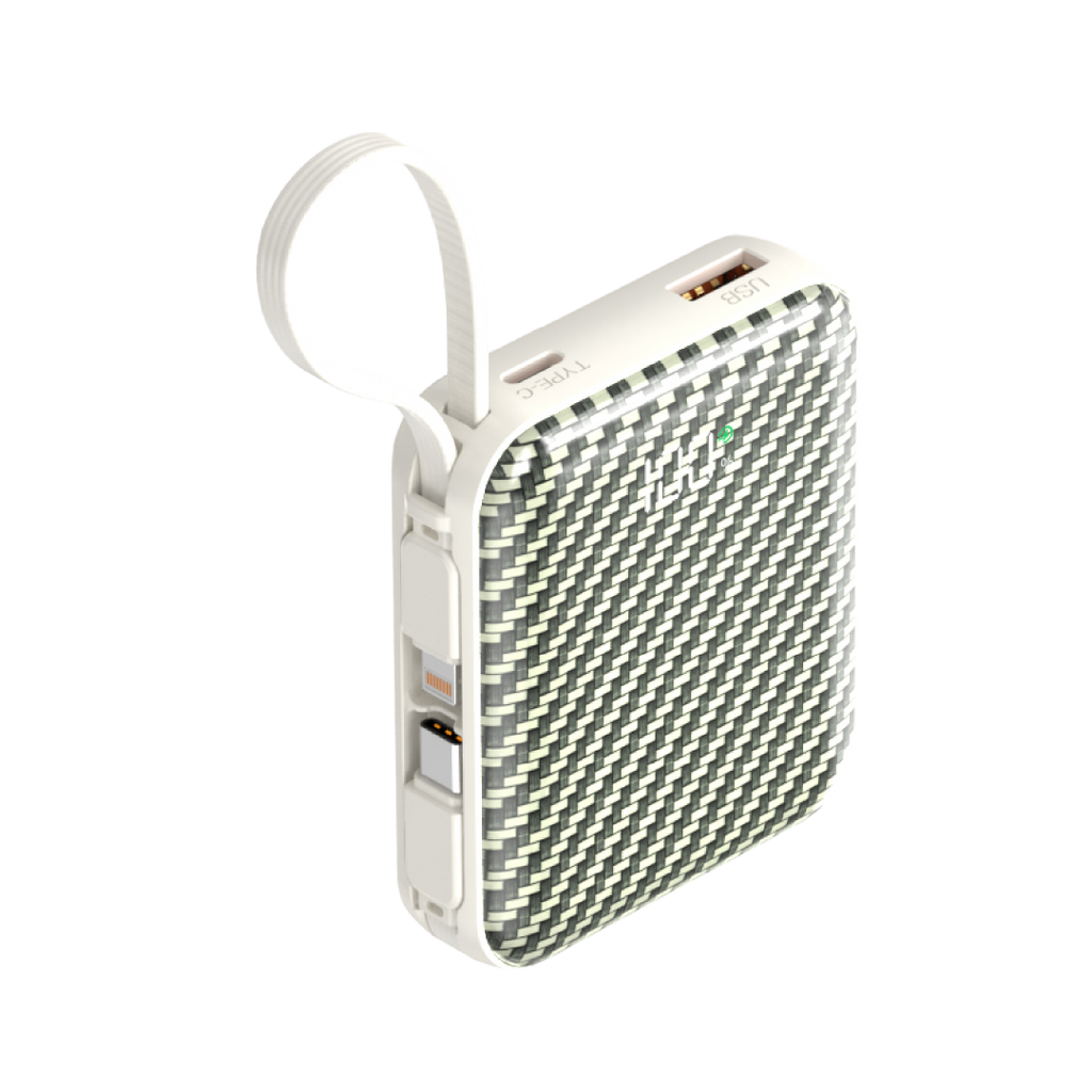 Asli Global Chargeflux Mini Super Fast Charge Powerbank With Built-In Type-C & Lightning Cable | White