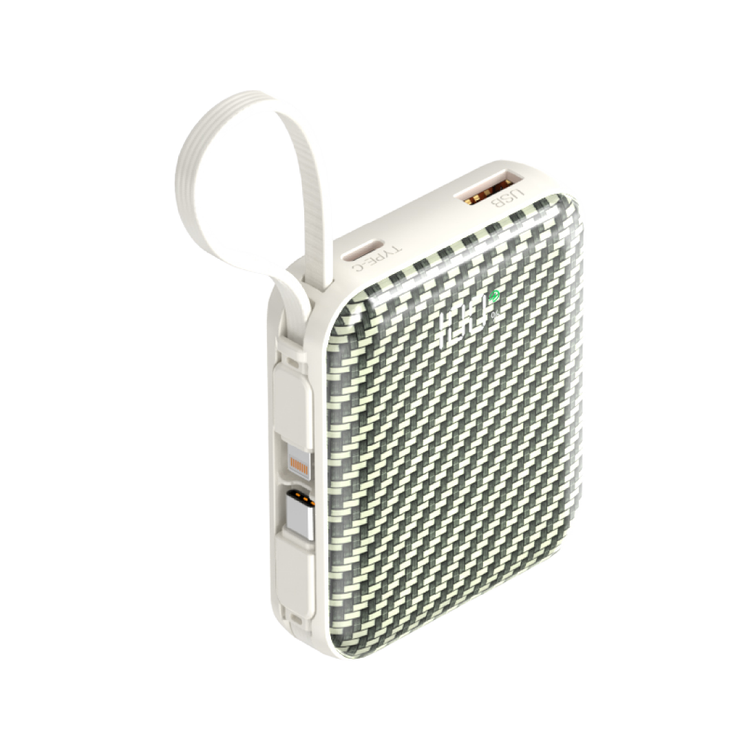 Asli Global Chargeflux Mini Super Fast Charge Powerbank With Built-In Type-C & Lightning Cable | White