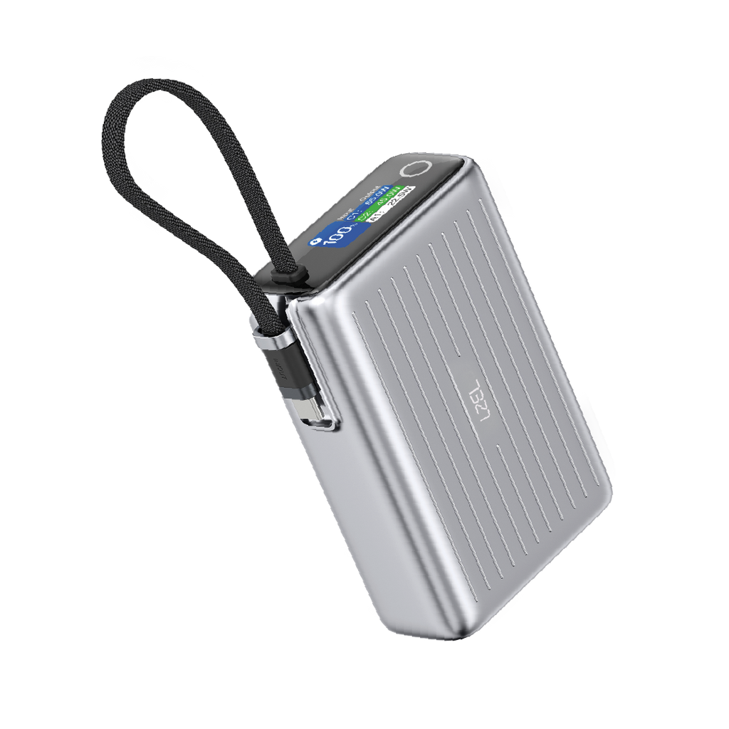 LZEL Neurode Sync 20000Mah Pd3.0 & Qc3.0| 65W |Built-In-Usb-C Cable Pd Power Bank | Silver