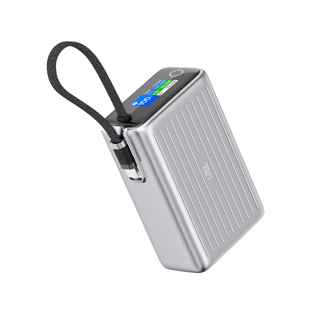 LZEL Neurode Sync 25000Mah Pd3.0 & Qc3.0|100W|Built-In-Usb-C Cable Pd Power Bank | Silver