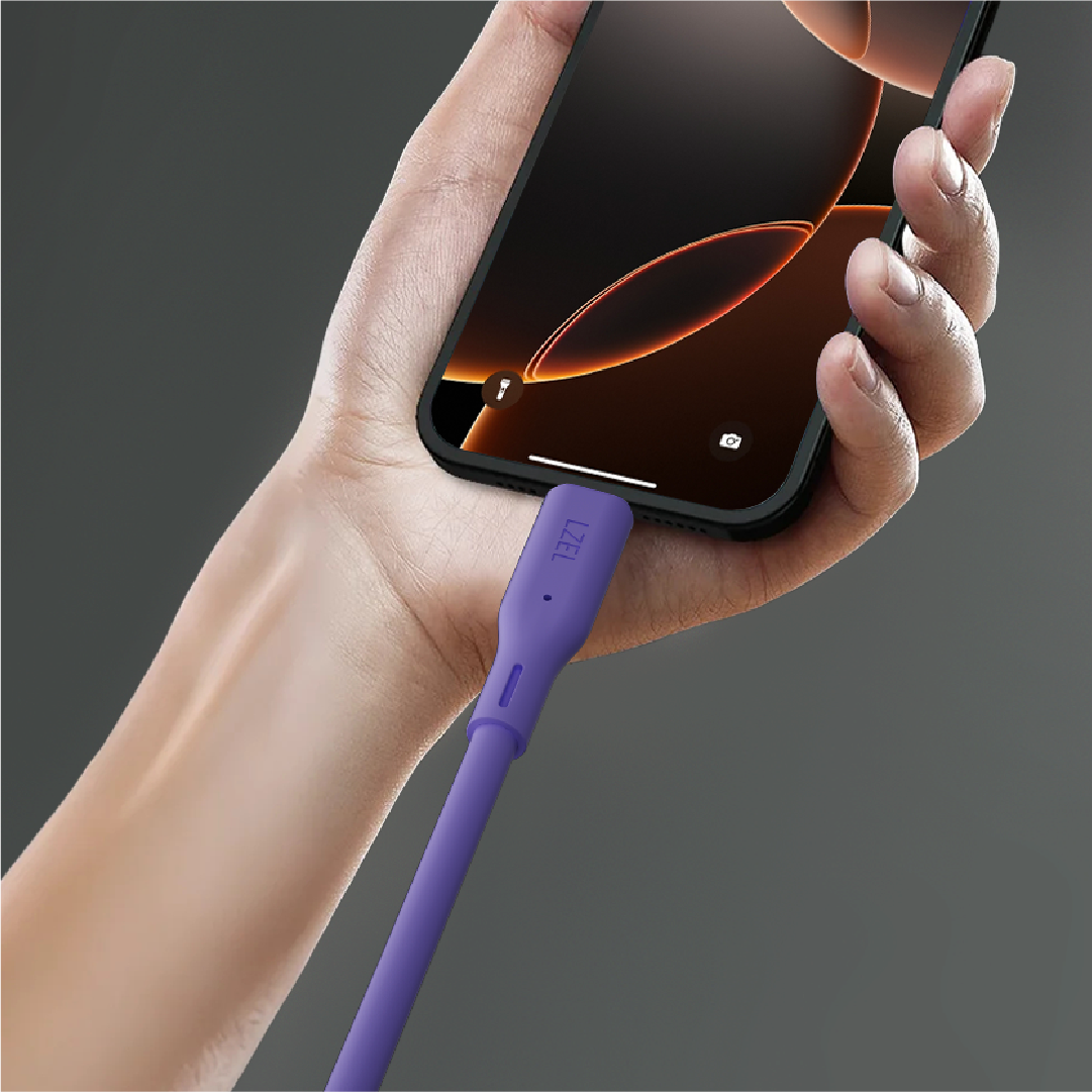 LZEL Celeris Silox CXL Soft Silicone USB-C to USB-C Cable, 480Mbps, 240W Max, 2m | Purple