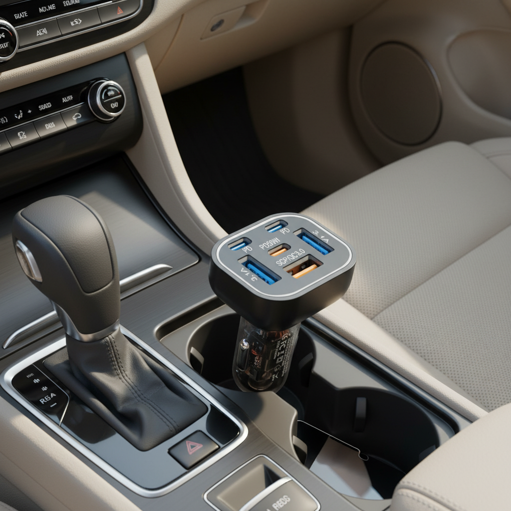 Asli Global PrimusCharger Q 63W 6-Port Transparent Car Charger with 3 PD & QC 3.0  | Transparent