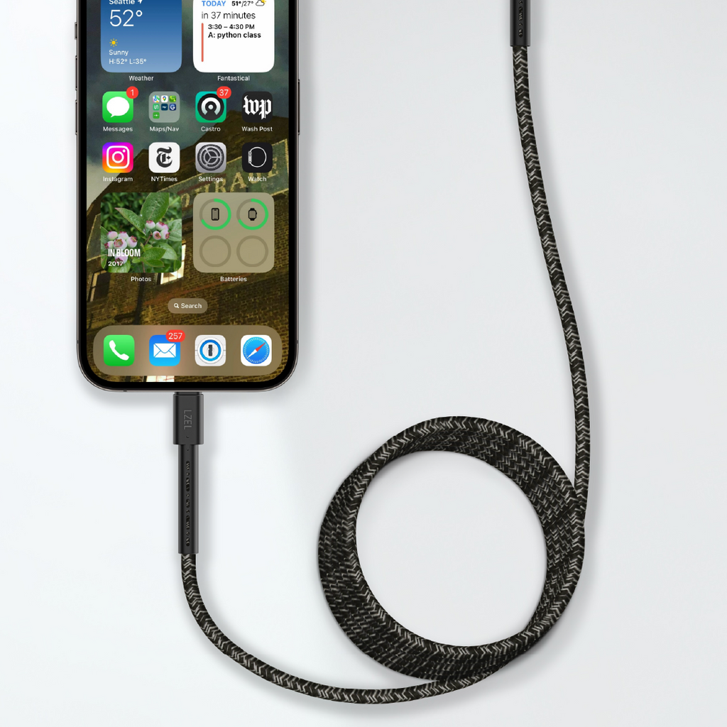 LZEL Celeris Charge CXL Braided USB-C to Lightning Cable, 480Mbps, 60W Max, 2m | Black