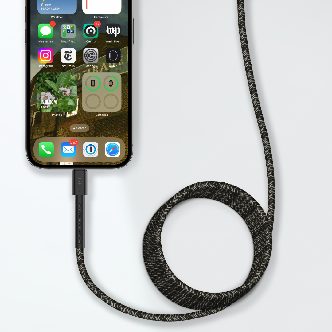 LZEL Celeris Charge AXL Braided USB-A to Lightning Cable, 480Mbps, 15W Max, 2m |  Black