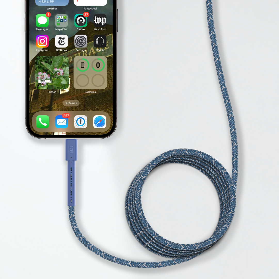 LZEL Celeris Charge AXL Braided USB-A to Lightning Cable, 480Mbps, 15W Max, 2m |  Blue